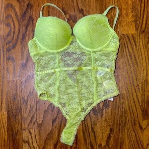 Forever 21 Light Pistachio Green Floral Lace Lingerie Bodysuit
